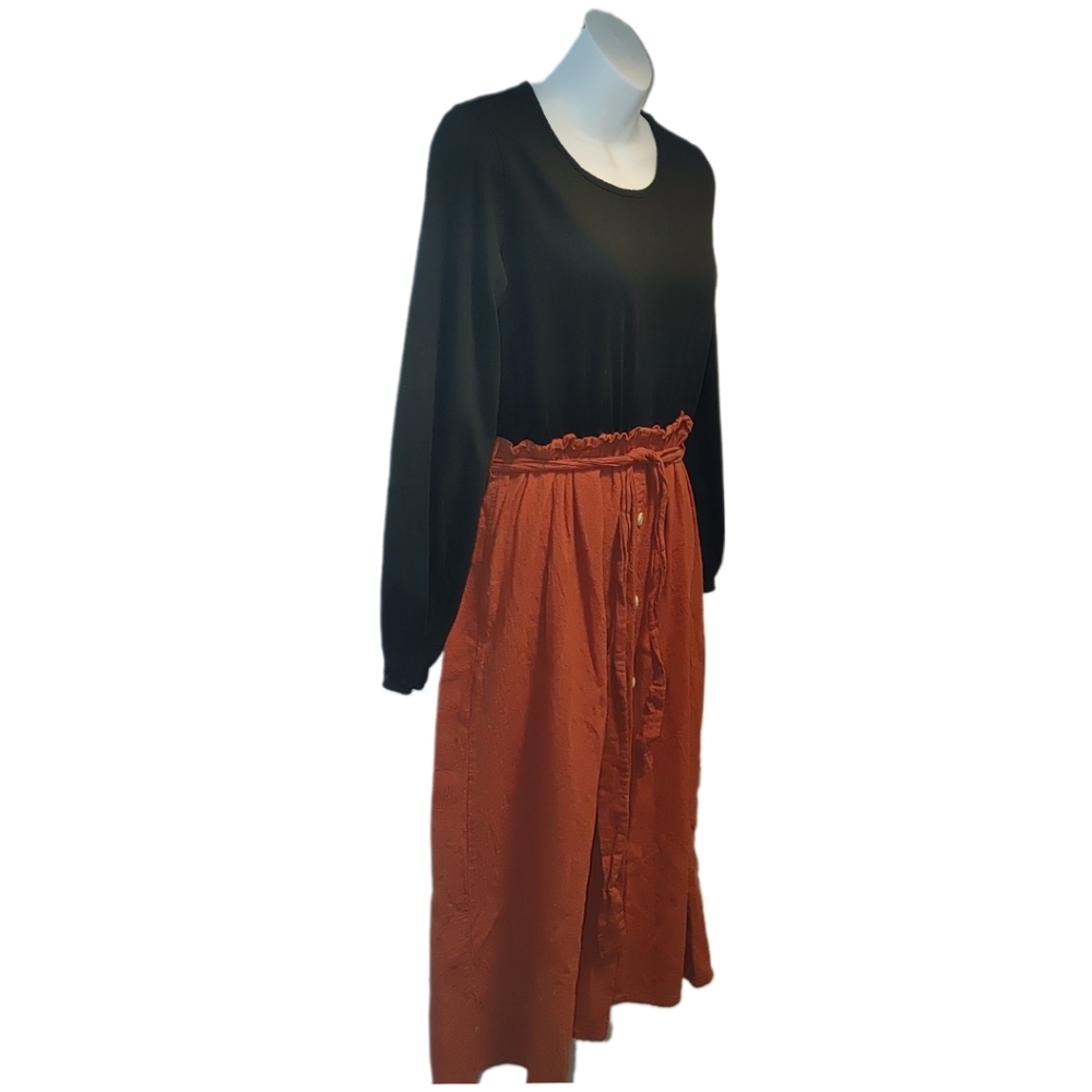 PatPat Orange and Black Midi Peasant Dress - Large